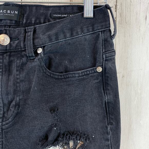 Pacsun Black High Waisted Distressed Stacked Skinny Denim Jeans Size 30 x 30 - Picture 2 of 12